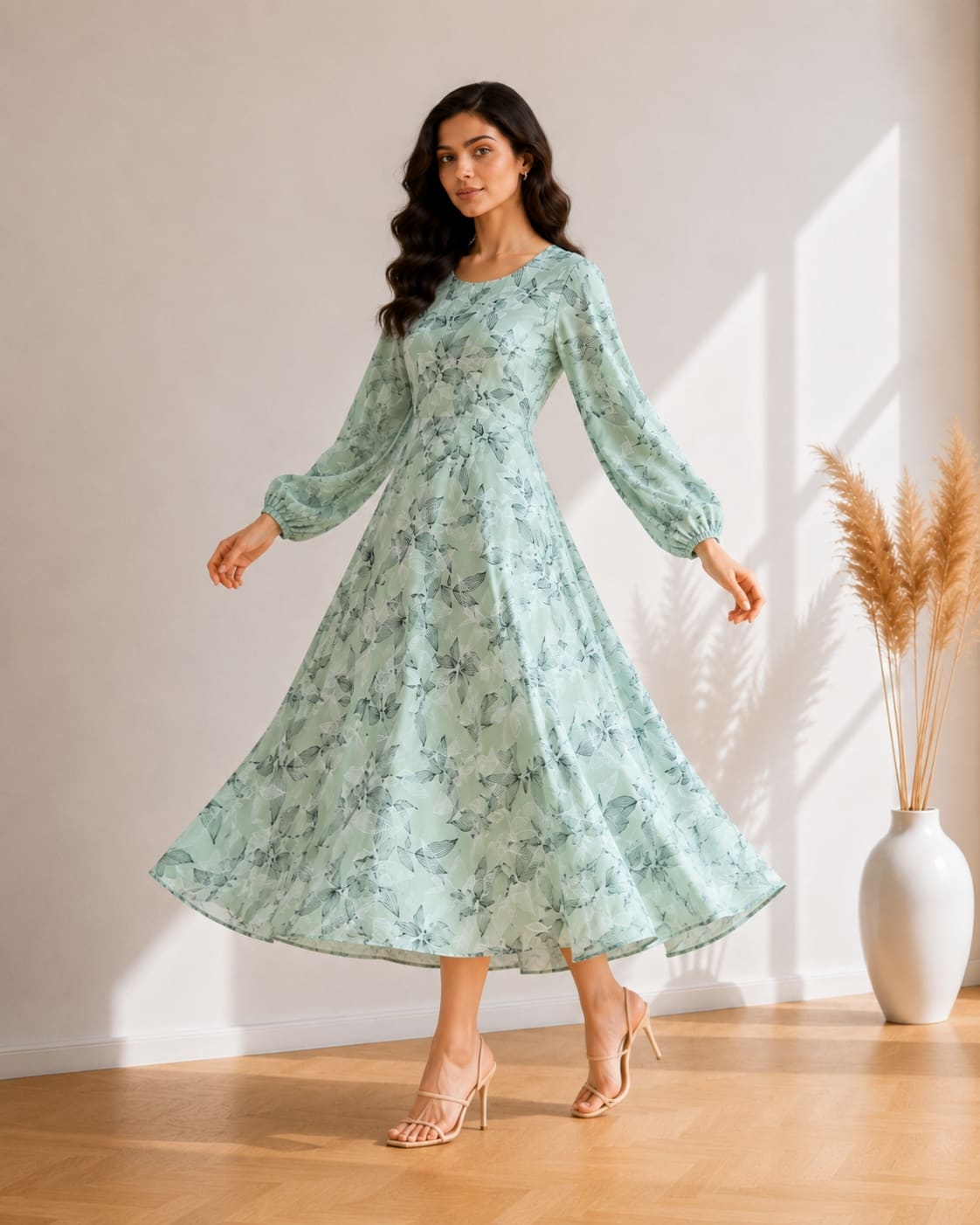 Printed Flared Western Dress.