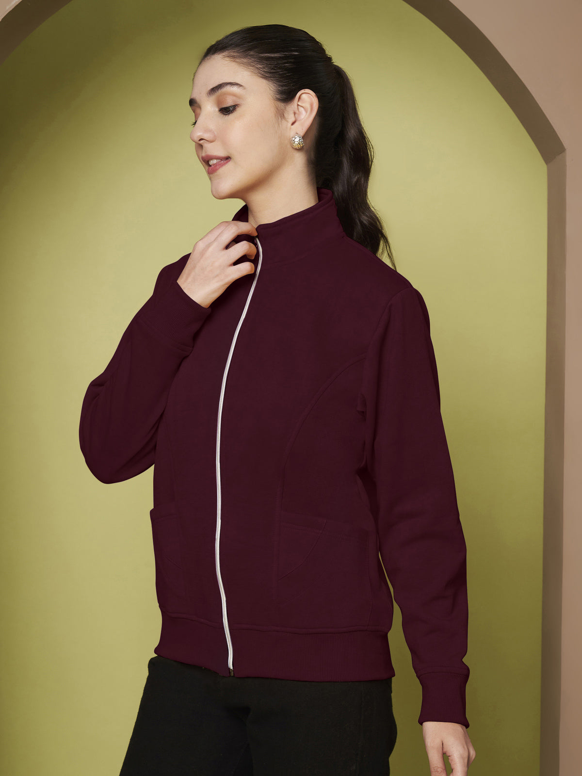 Stand-Collar Jacket with Front Pockets