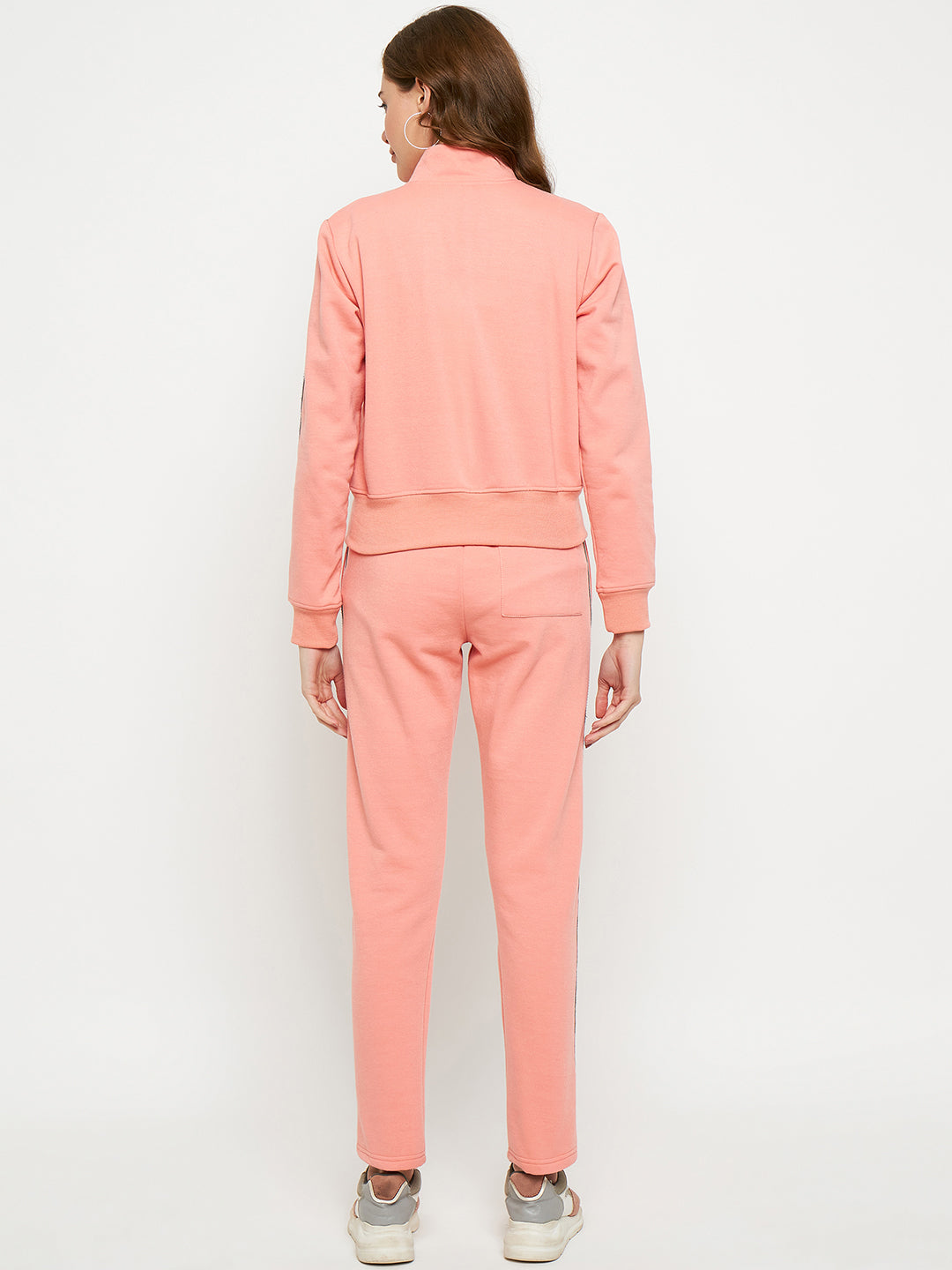 Women Solid Mock Collar Tracksuit