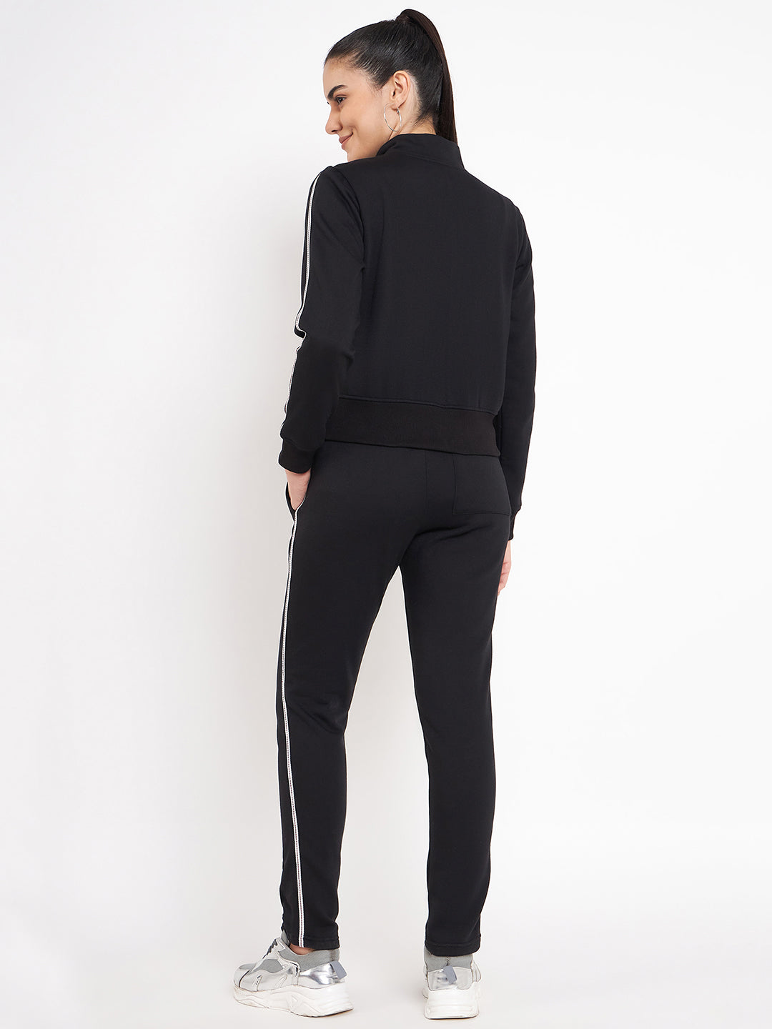 Women Solid Mock Collar Tracksuit