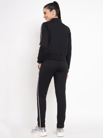 Women Solid Mock Collar Tracksuit