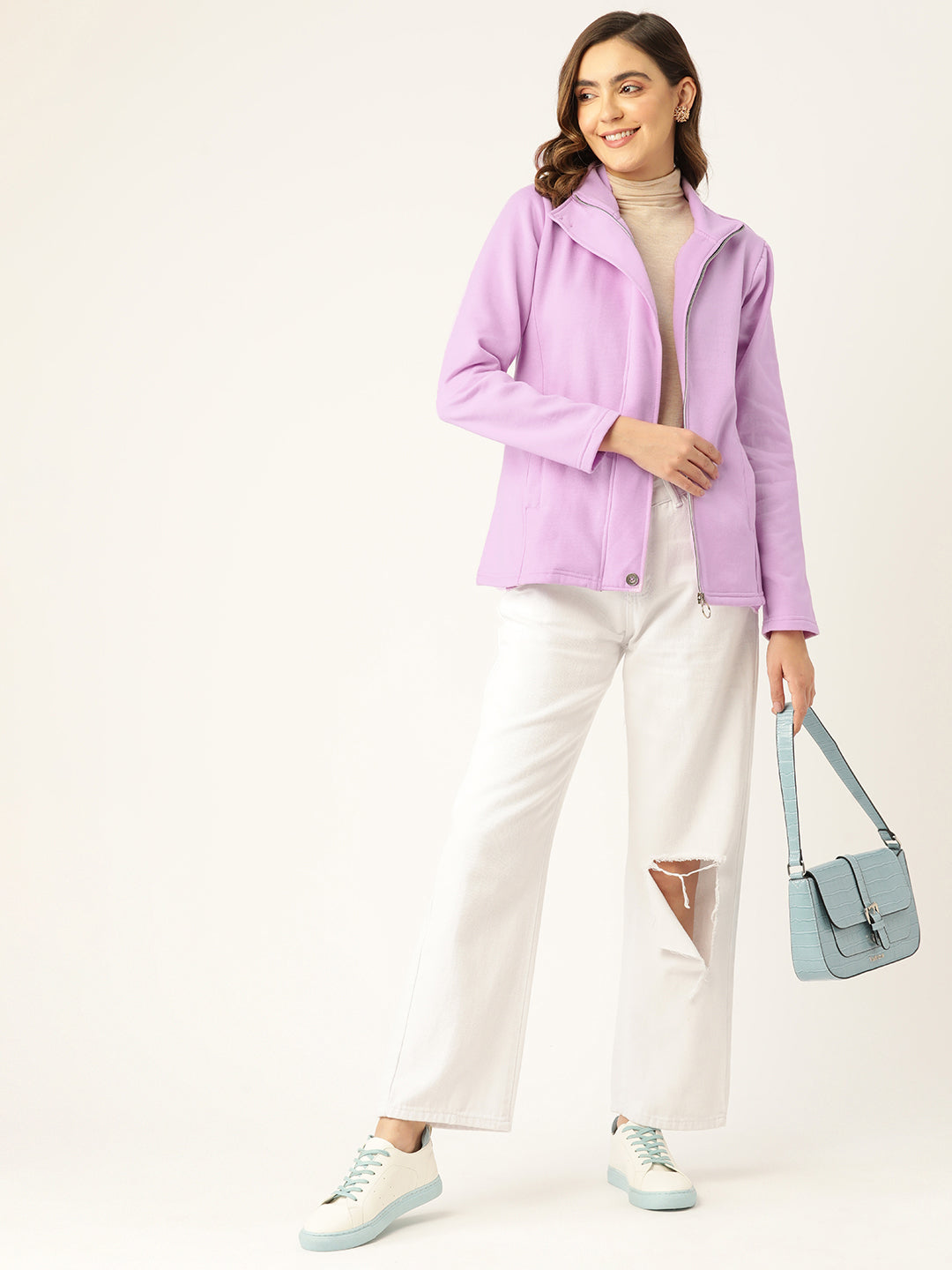Mock Collar Fleece Front-Open Sweatshirt