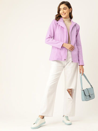 Mock Collar Fleece Front-Open Sweatshirt