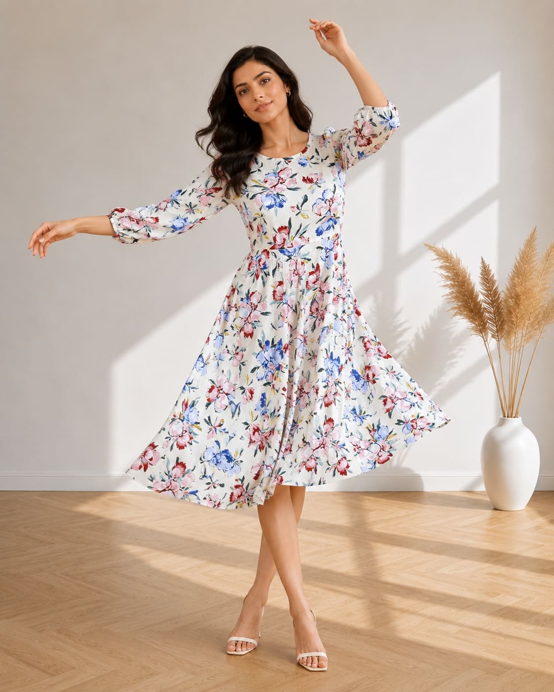 Printed Flared Western Dress.