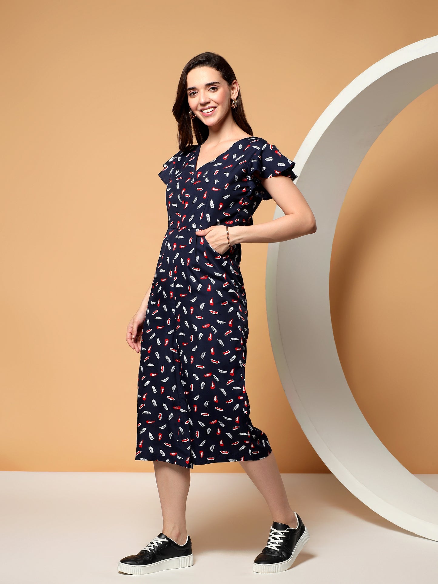BRINNS Women Printed Short Sleeve Capri Jumpsuit