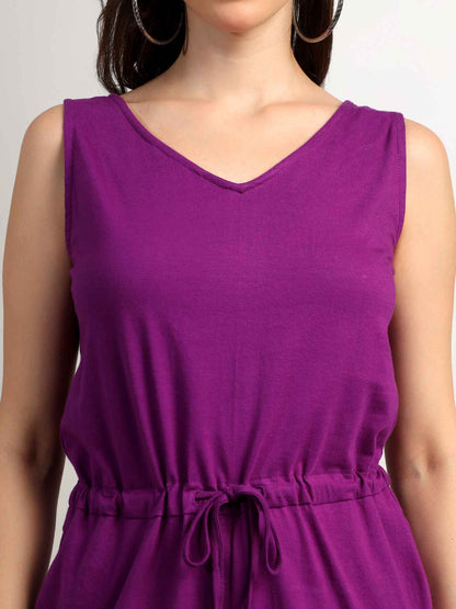 BRINNS Women V-Neck Pure Cotton Jumpsuit with Waist Tie-Up