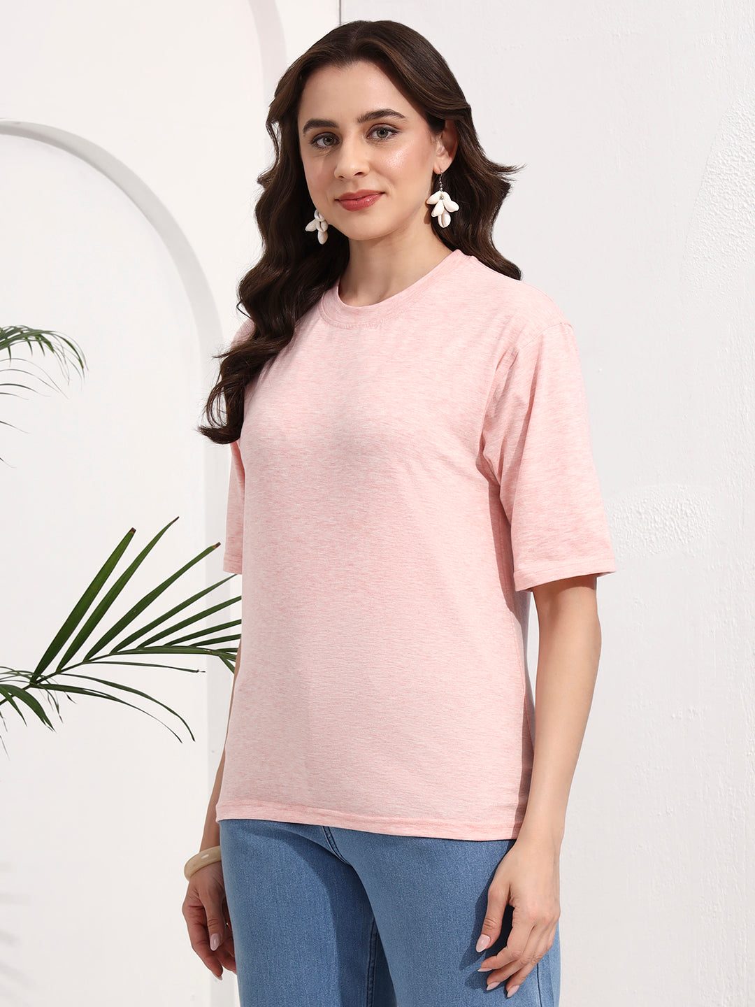 BRINNS Women Solid Round Neck Cotton T-shirt