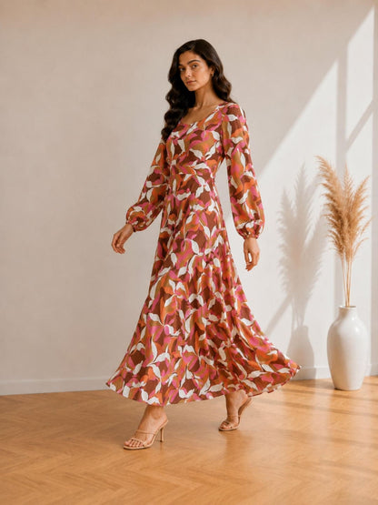Printed Flared Western Dress.