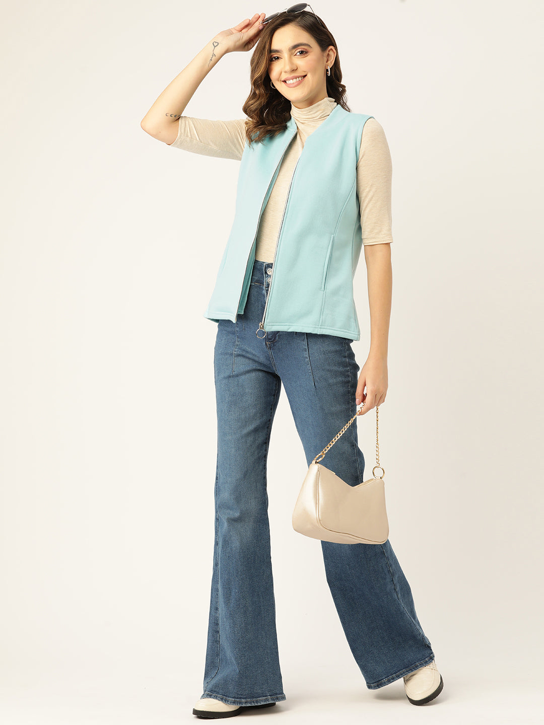 Henley Collar Sleeveless Fleece Zip Detail Tailored Jacket