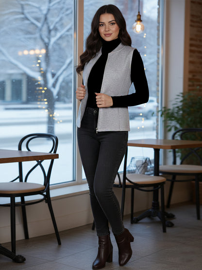 Henley Collar Sleeveless Fleece Zip Detail Tailored Jacket