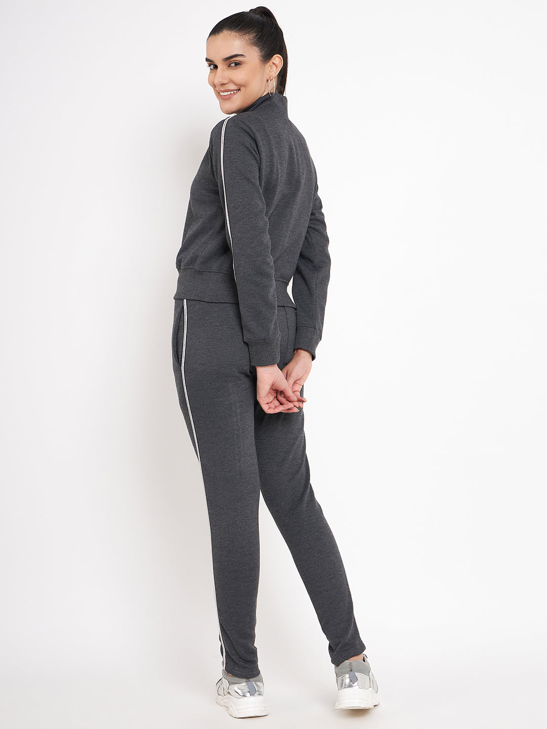 Women Solid Mock Collar Tracksuit