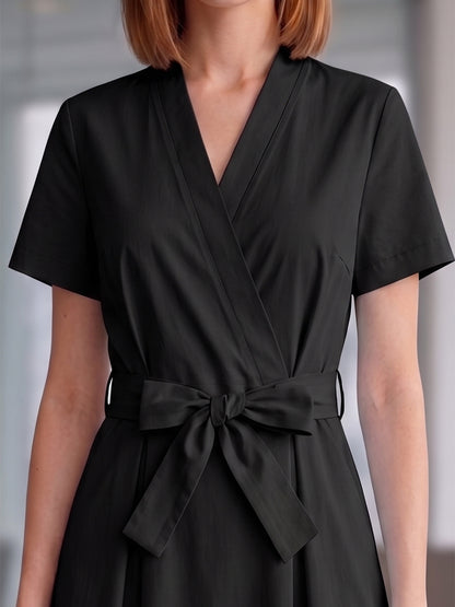 Cotton V-Neck dress with a waist tie-up