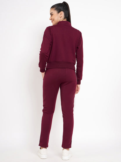 Women Solid Mock Collar Tracksuit