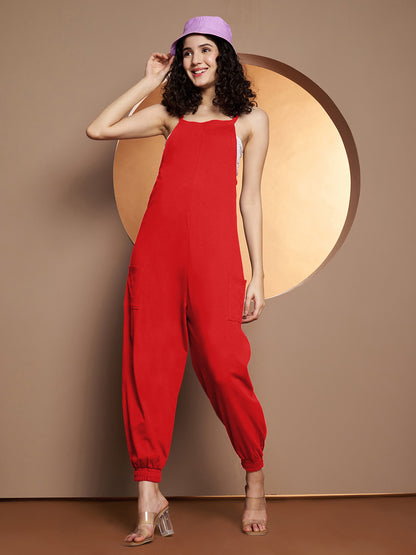 Shoulder Straps Pure Cotton Basic Jumpsuit