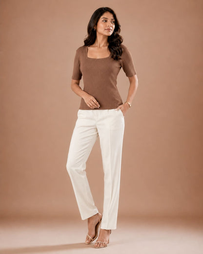 Ribbed Square Neck Fitted Top