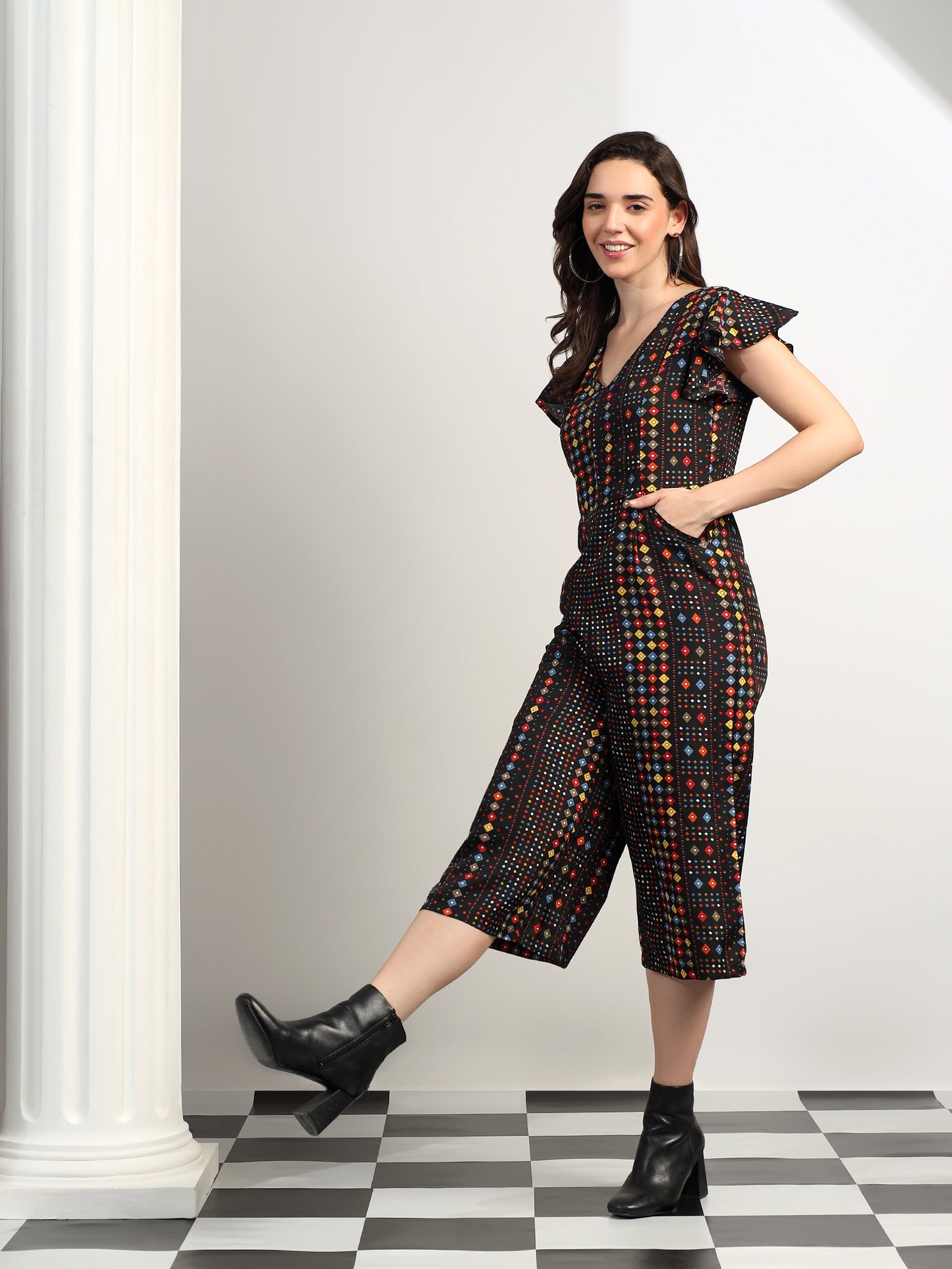 BRINNS Women Printed Short Sleeve Capri Jumpsuit