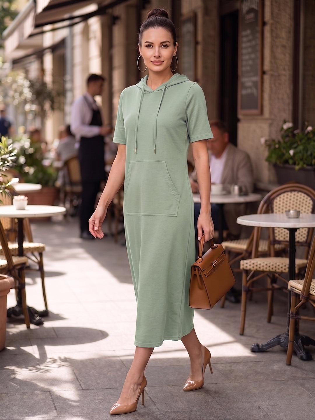 BRINNS Women Hooded Pure Cotton T-shirt Midi Dress
