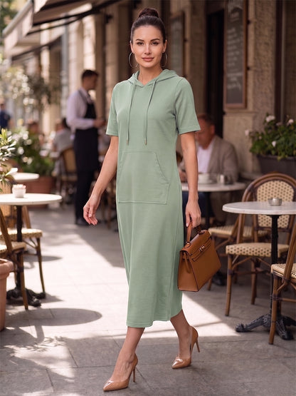 BRINNS Women Hooded Pure Cotton T-shirt Midi Dress
