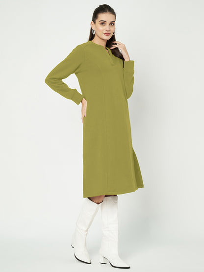 A-Line Dress with V-Neck Split Mandarin Collar