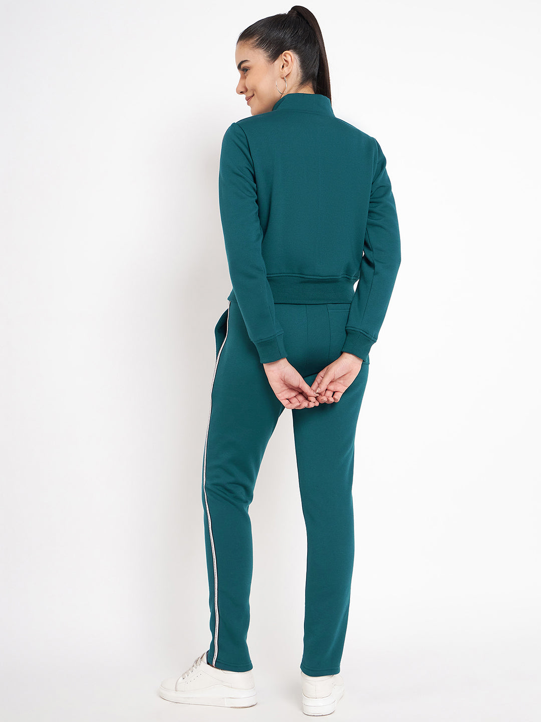 Women Solid Mock Collar Tracksuit