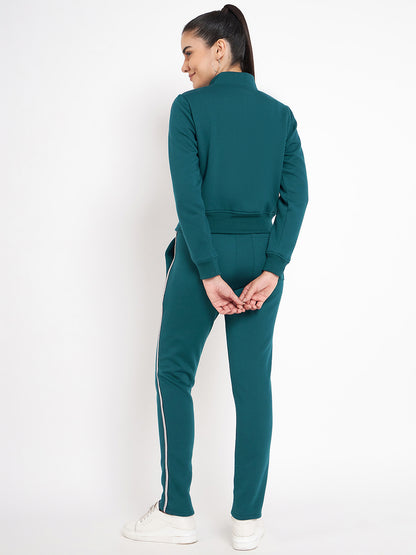 Women Solid Mock Collar Tracksuit