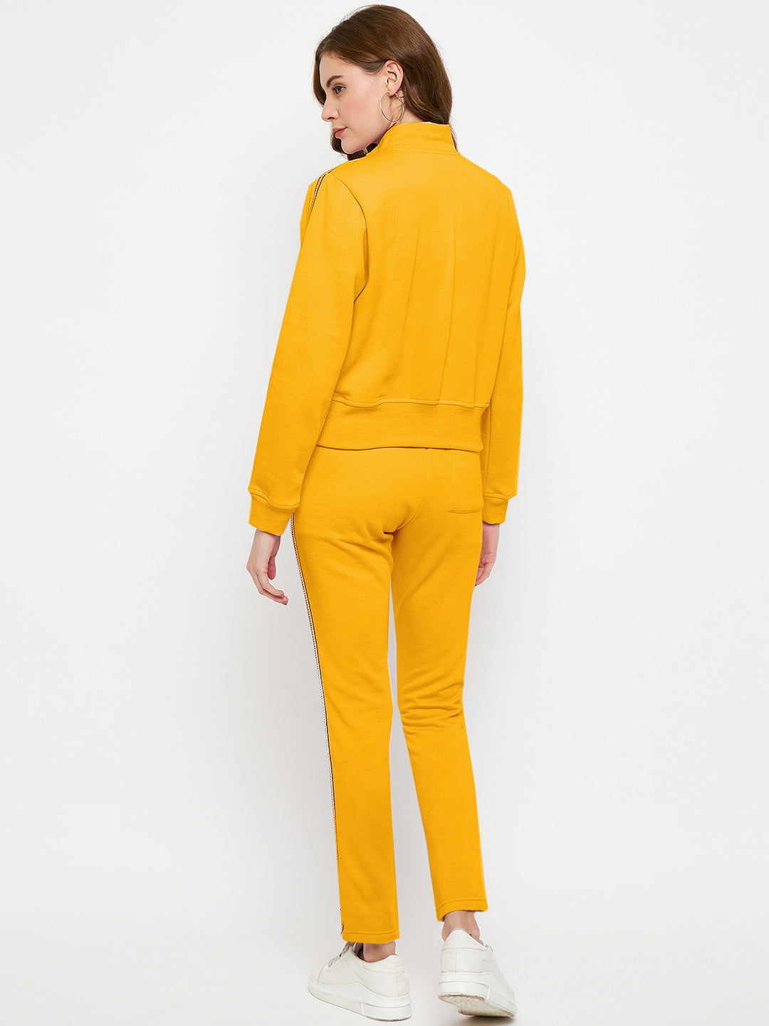 Women Solid Mock Collar Tracksuit