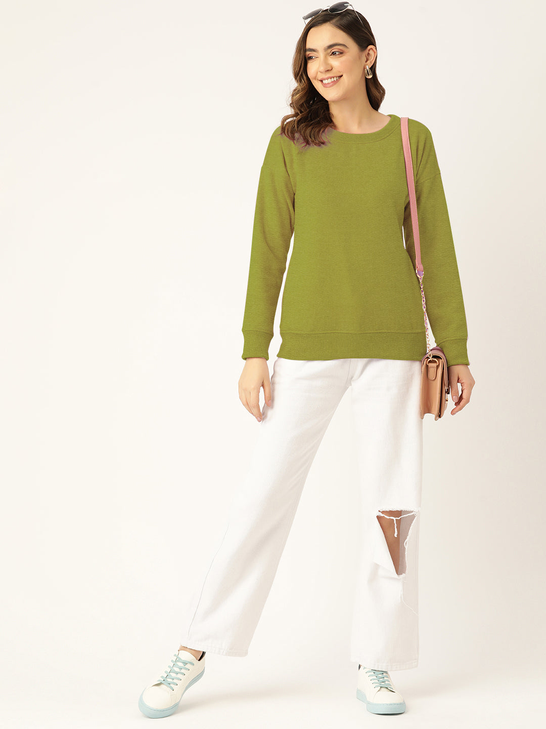 Solid Fleece Pullover Sweatshirt with Pockets