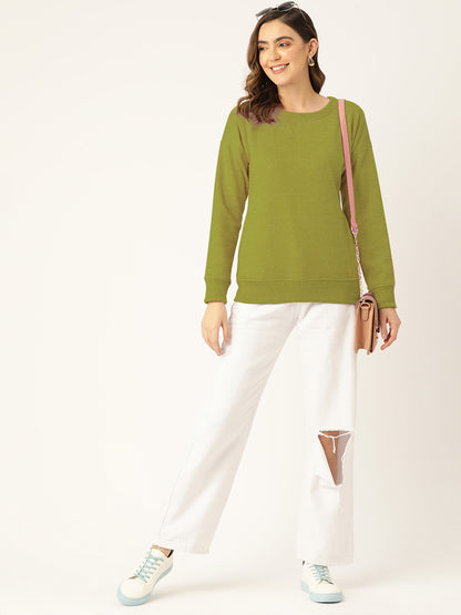 Solid Fleece Pullover Sweatshirt with Pockets