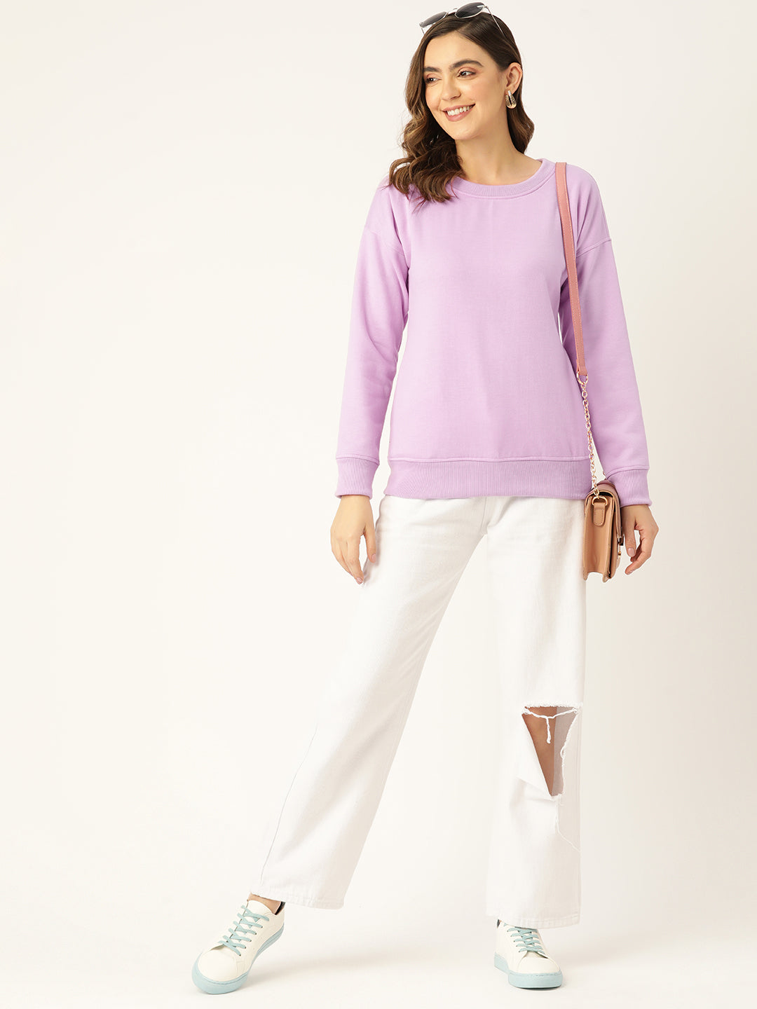 Solid Fleece Pullover Sweatshirt with Pockets