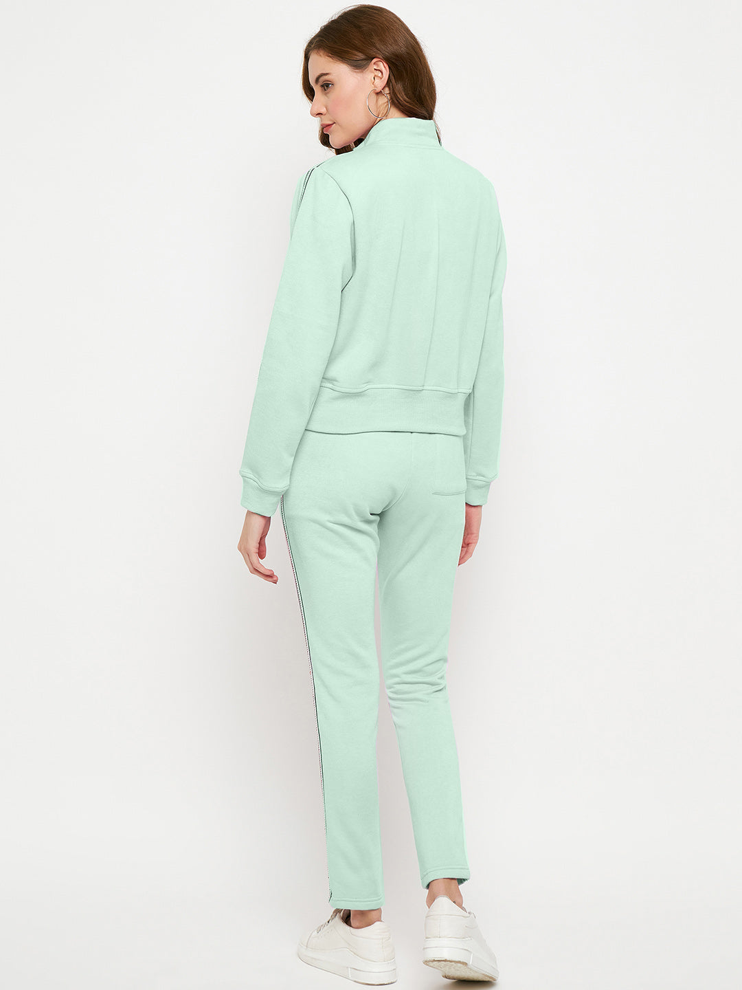 Women Solid Mock Collar Tracksuit