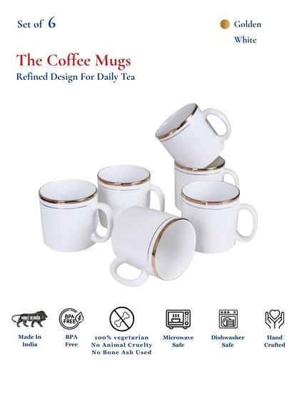 Coffee Mugs Set of 6 | White | 225 ml