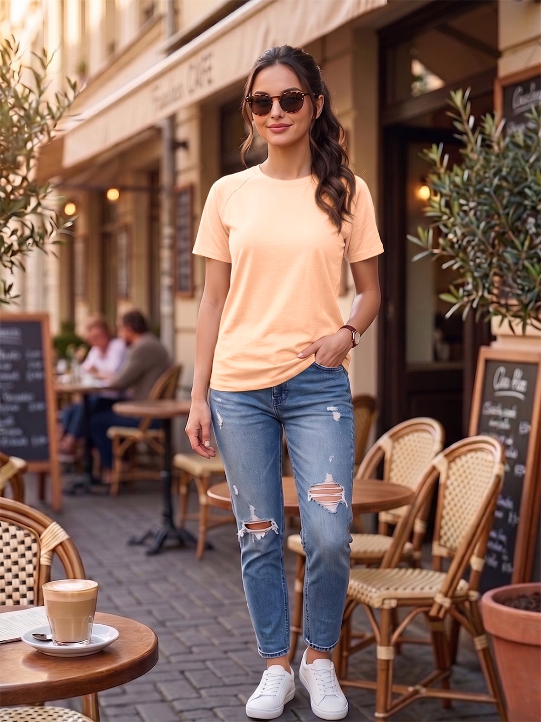 BRINNS Women Solid Raglan Sleeves Round Neck Cotton T-shirt