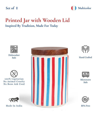 Storege Jar with Wooden Lid | Multicolor - 900 ml