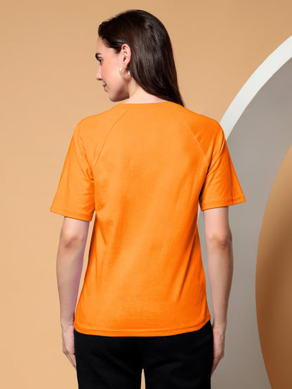 BRINNS Women Solid Raglan Sleeves Round Neck Cotton T-shirt