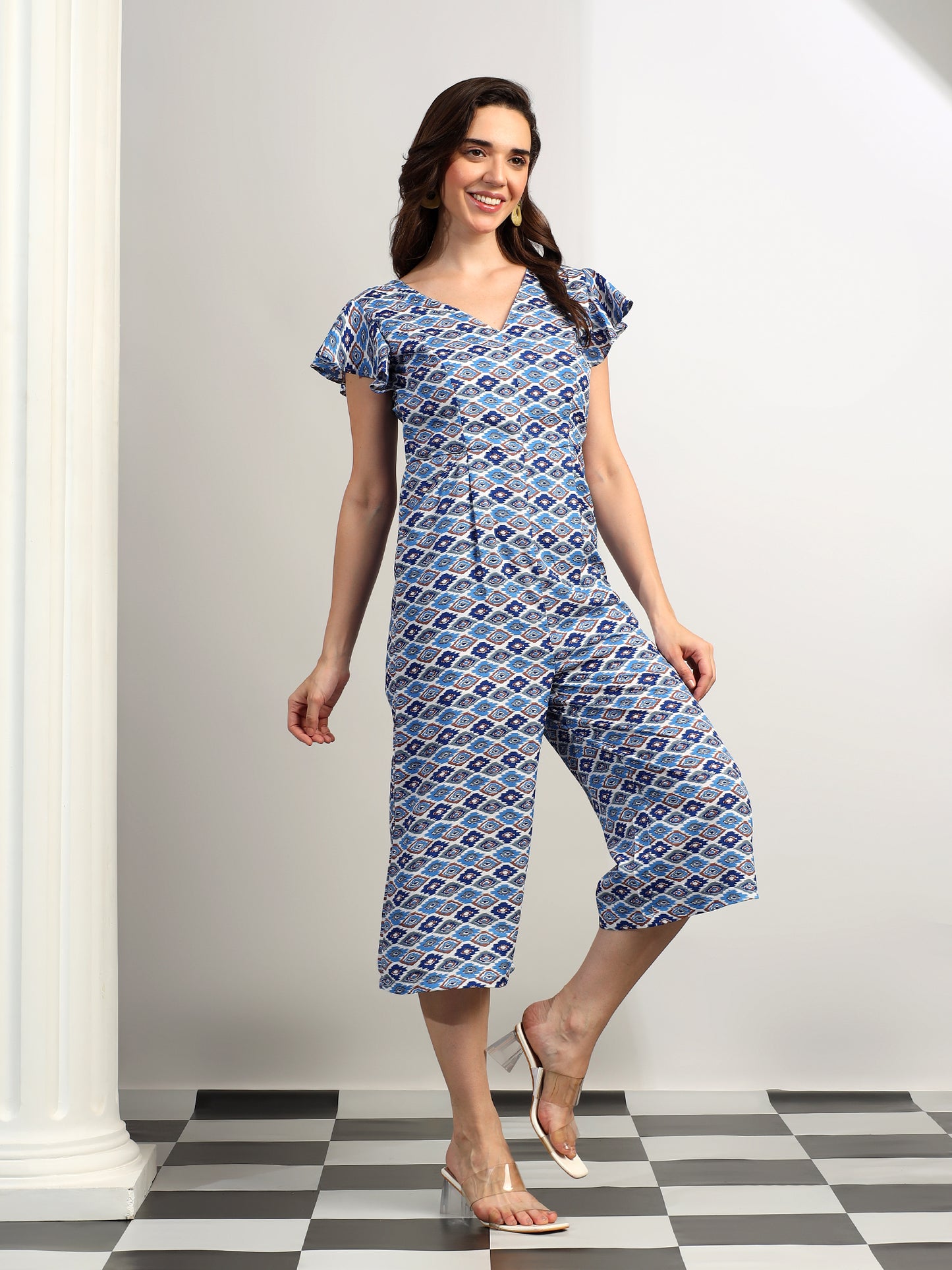 BRINNS Women Printed Short Sleeve Capri Jumpsuit