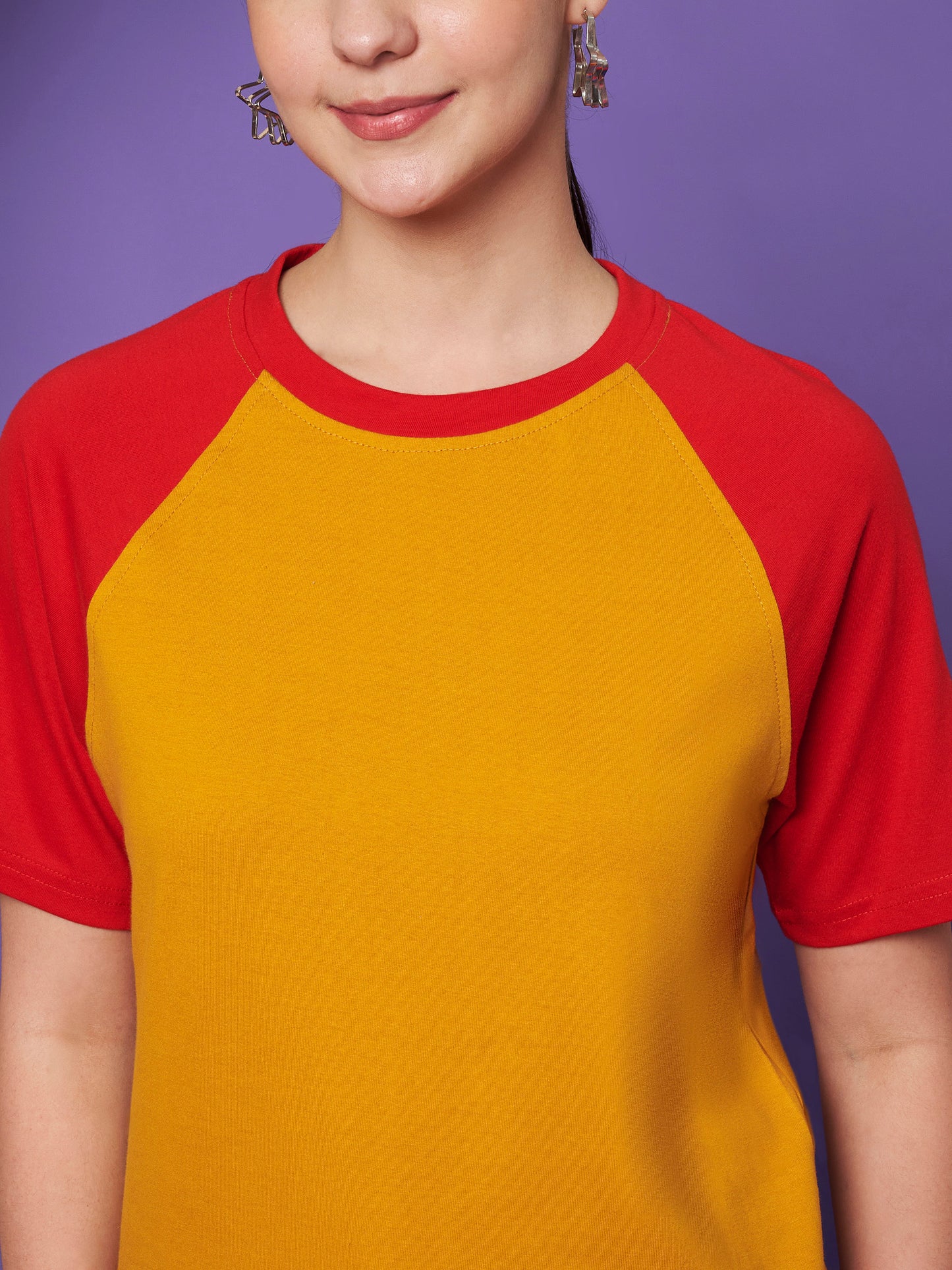 BRINNS Women Solid Raglan Sleeves Round Neck Cotton T-shirt