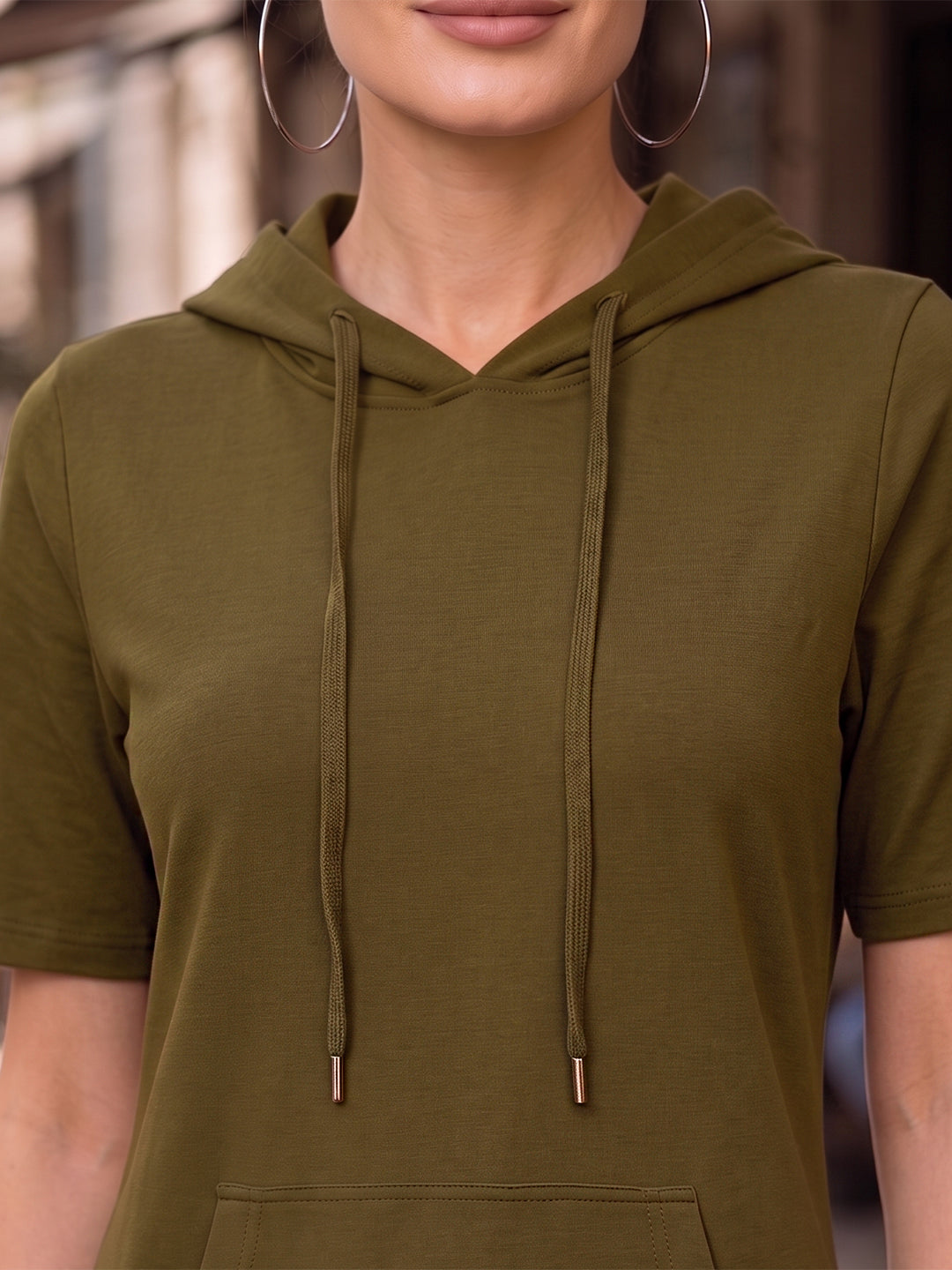 BRINNS Women Hooded Pure Cotton T-shirt Midi Dress
