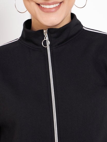 Women Solid Mock Collar Tracksuit