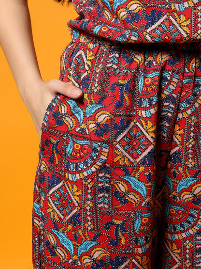 Printed Shoulder Straps Sleeveless Jumpsuit