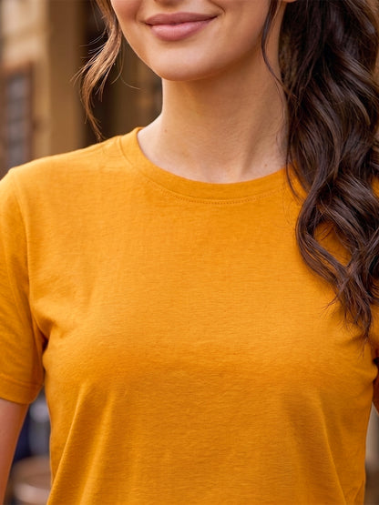 BRINNS Women Solid Raglan Sleeves Round Neck Cotton T-shirt