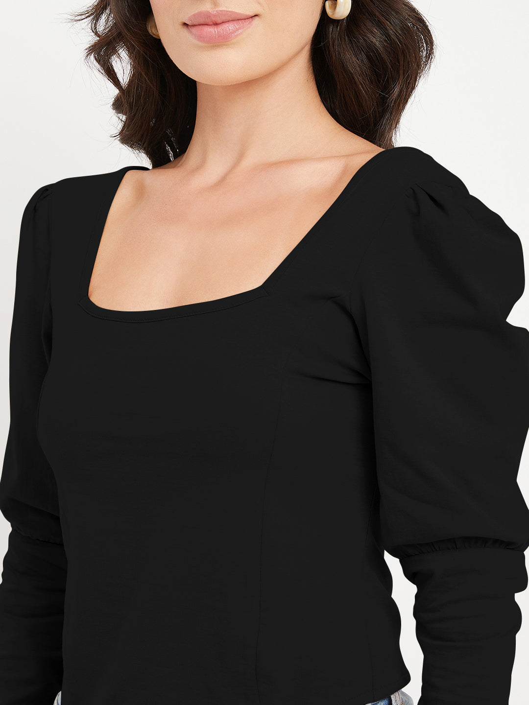 Square Neck Puff Sleeve Casual Top