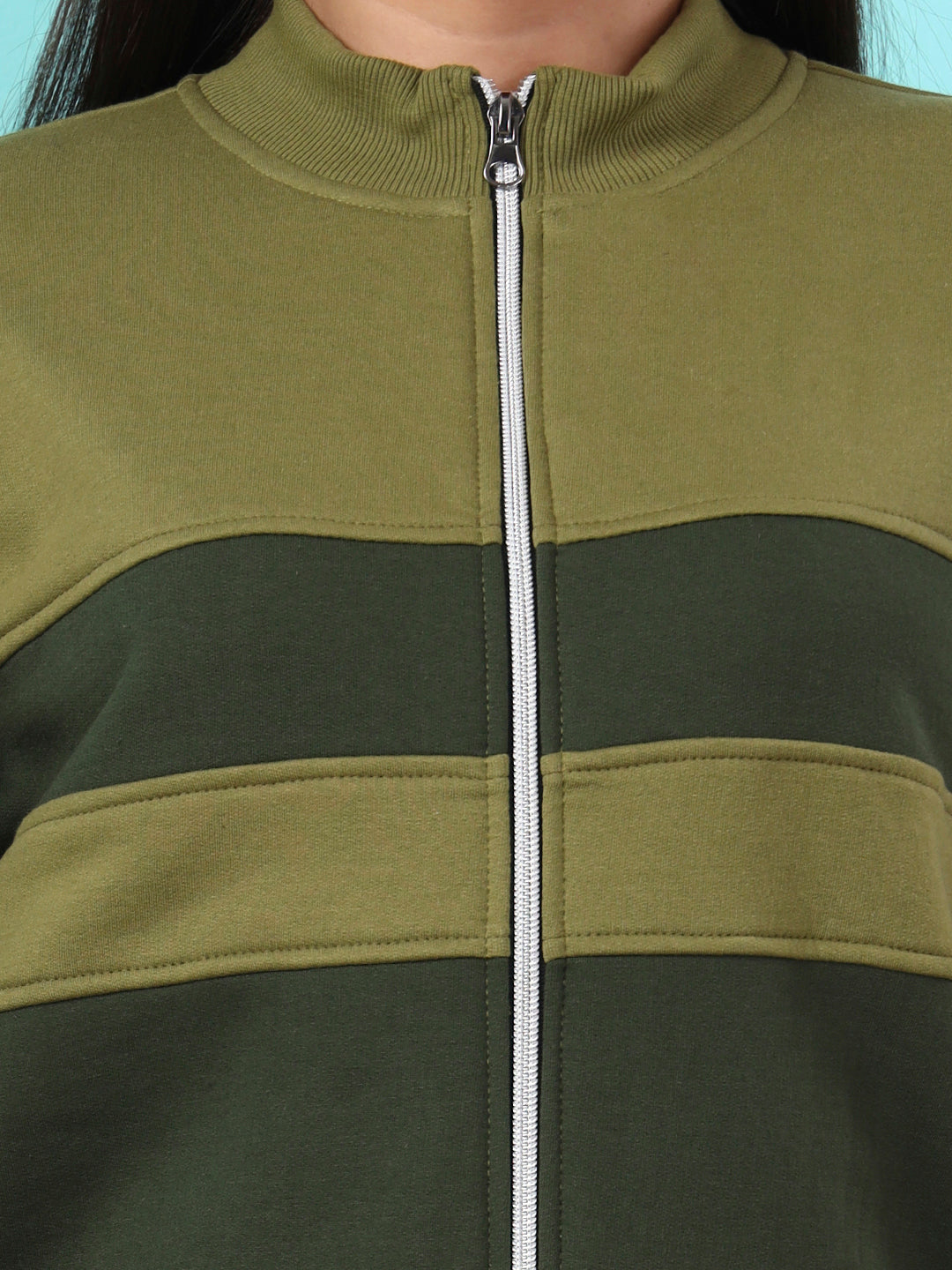 Colourblocked Stand Collar Zip-Up Fleece Jacket