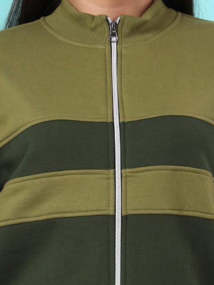 Colourblocked Stand Collar Zip-Up Fleece Jacket