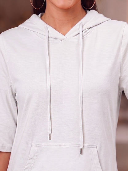 BRINNS Women Hooded Pure Cotton T-shirt Midi Dress