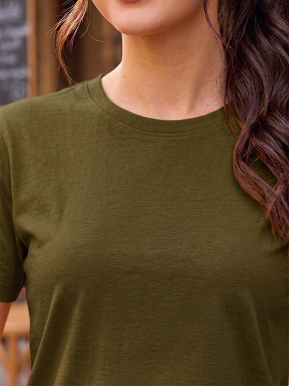 BRINNS Women Solid Raglan Sleeves Round Neck Cotton T-shirt