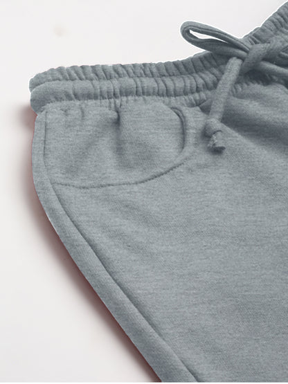 Solid Relaxed Straight Fit PolyCotton Fleece Trousers