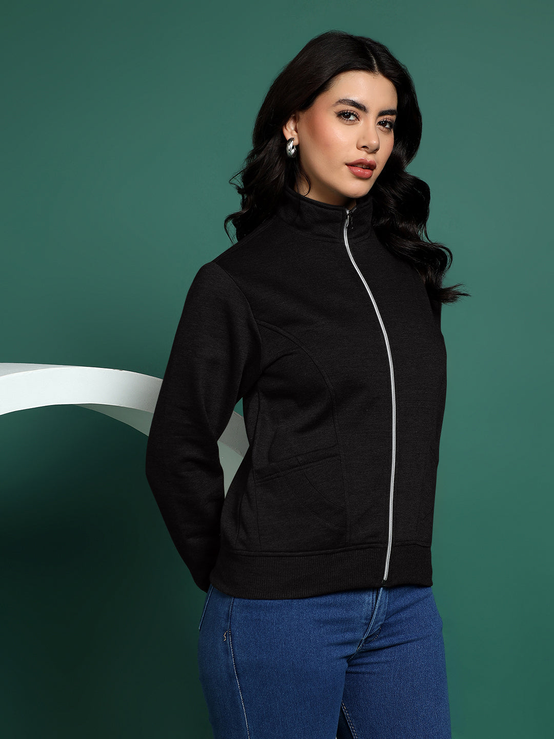 Stand-Collar Jacket with Front Pockets