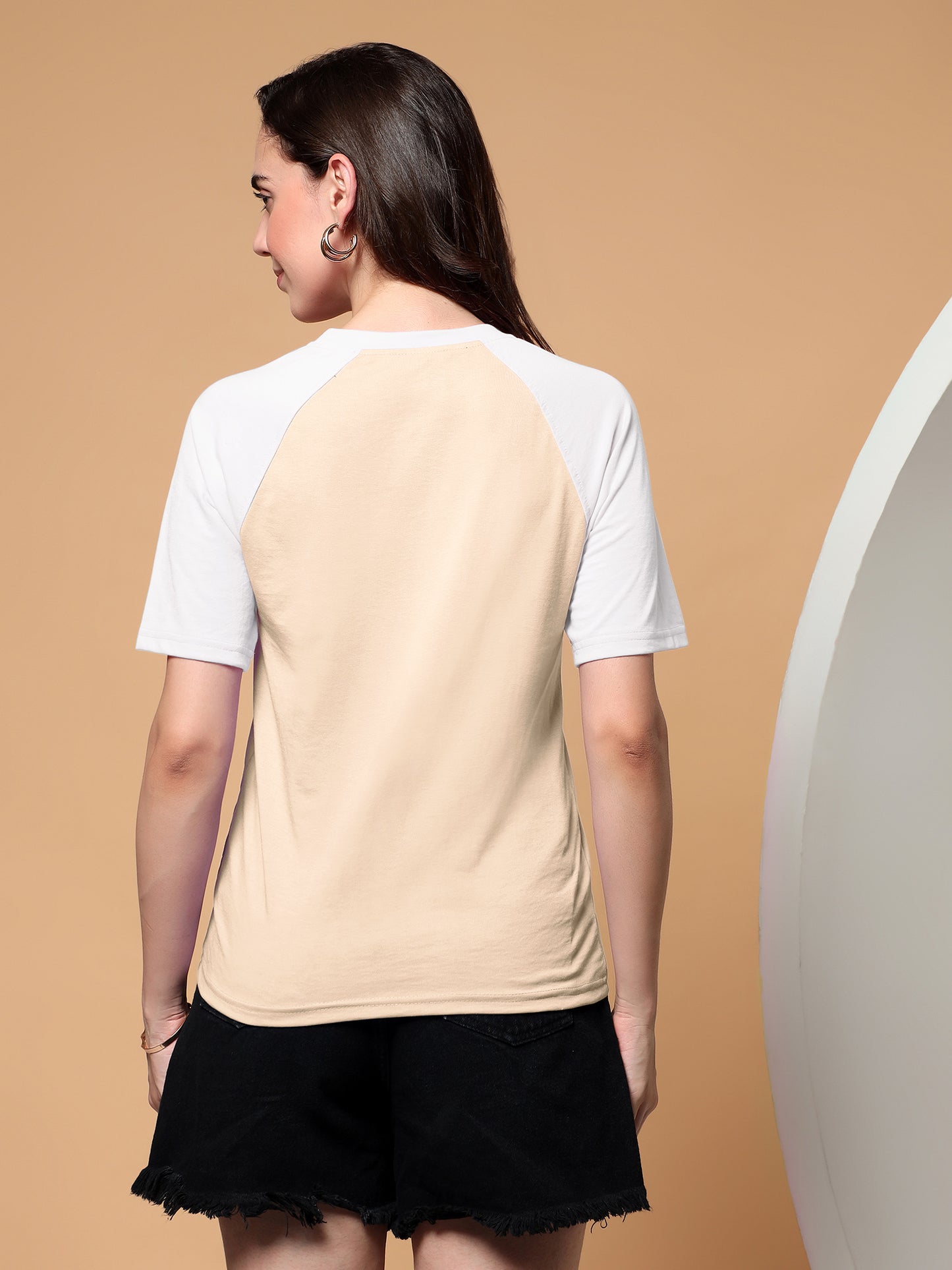 BRINNS Women Solid Raglan Sleeves Round Neck Cotton T-shirt