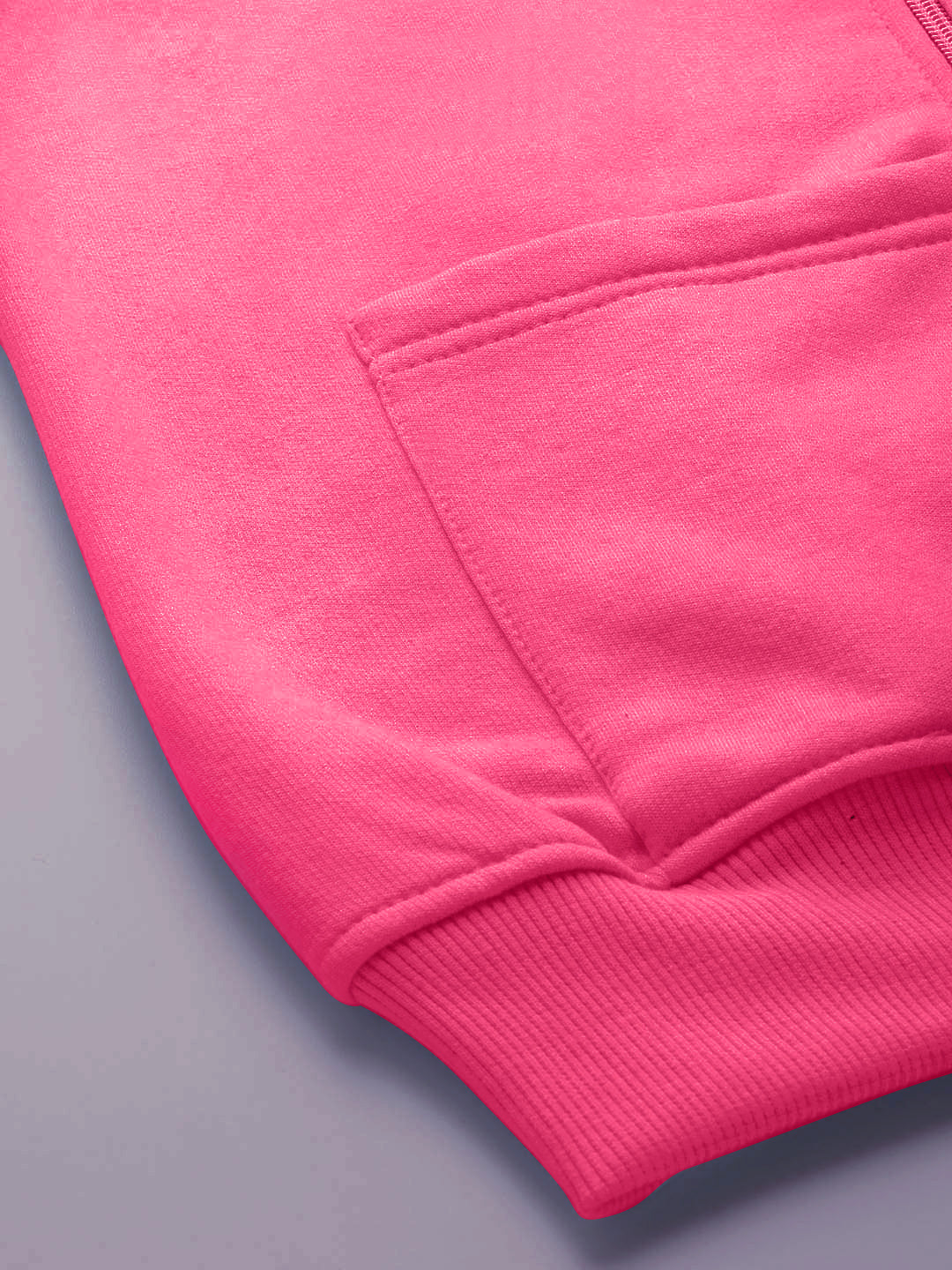 Collarless Solid Fleece Casual Bomber Jacket