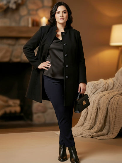 Plus Size Single-Breasted Longline Overcoat